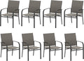 HERA'S HOUSE Patio Dining Chairs Set of 8, 36" Textilene Fabric Outdoor Chair with Wrought Iron Metal Frame Support 350lbs for Lawn Garden Backyard Kitchen, Brown