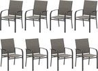 HERA'S HOUSE Patio Dining Chairs Set of 8, 36" Textilene Fabric Outdoor Chair with Wrought Iron Metal Frame Support 350lbs for Lawn Garden Backyard Kitchen, Brown