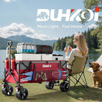 49" L Collapsible Extended Wagon with 500lbs Weight Capacity,300L Heavy Duty Sports Wagon,Big All-Terrian Wheels with Cup Holders,Cart for Sports,Grocery,Shopping,(Rosepink)