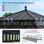 SUNJOY Kingston 12' x 12' Hardtop Gazebo with Galvanized Steel Double Roof, Curtain and Netting, Gray Aluminum Posts Permanent Pavilion Gazebo for Garden, Patio, Deck, Lawn