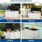 VINGLI 75 Gallon Resin Outdoor Deck Box, 75 Gallon Patio Storage Box with Side Handles, Lockable Storage Containers for Patio Furniture Cushions, Pool Accessories, Garden Tools, White