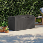 Patiolife 100 Gallon Resin Deck Box with Cushion, Large Outdoor Storage Box for Garden Tools, Pool Supplies, Waterproof and Lockable, Black