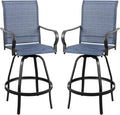 Vongrasig 2 Piece Patio Swivel Bar Chairs, All Weather Metal Textile High Swivel Bar Stools Chairs, Outdoor High Top Bistro Set for Backyard, Lawn Garden, Balcony, Denim Blue