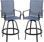Vongrasig 2 Piece Patio Swivel Bar Chairs, All Weather Metal Textile High Swivel Bar Stools Chairs, Outdoor High Top Bistro Set for Backyard, Lawn Garden, Balcony, Denim Blue
