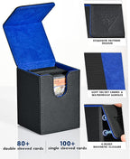 ZLCA Card Deck Box for MTG Yugioh TCG, Card Storage Box with Dividers Holds 100+ Sleeved Cards, Premium Card Deck Case Compatible with CCG Trading Cards (Black&Blue,Puzzle)