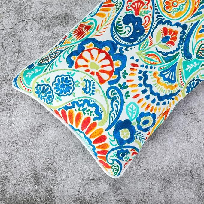 Magpie Fabrics Patio Lumbar Pillow Covers ONLY 20"x12", Set of 2, Outdoor Indoor Cushion Cases Decorative Throw Rectangular Pillowcase Shell for Couch Garden - Paisley Multi