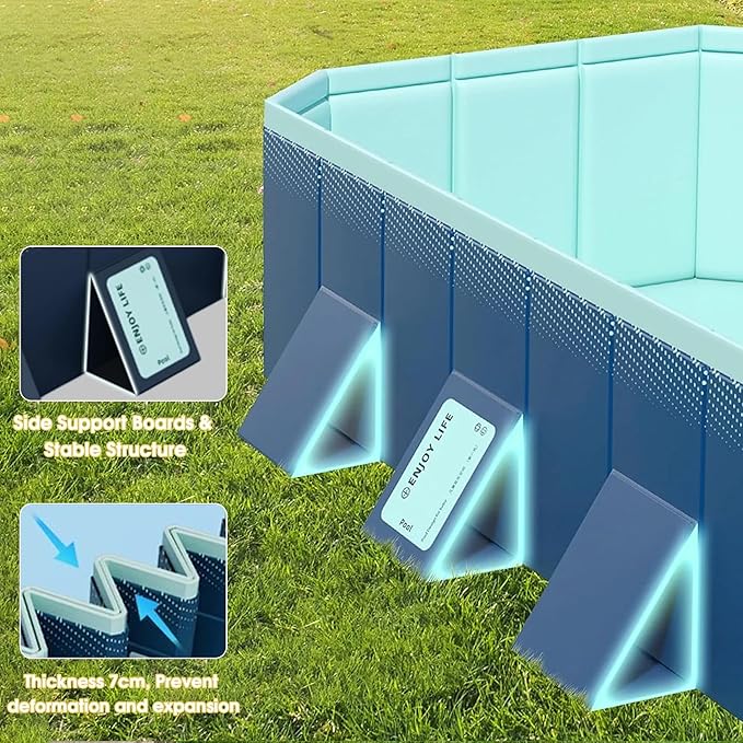 Foldable Pool, Non-Inflatable Swimming Pool for Kids, Adults and Pets, Large Portable Kids Pool for Outdoor Backyard Garden, 116" × 65" × 22"