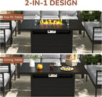 Solaste Aluminum Patio Furniture Set with Fire Pit Table, 5 Piece Metal Outdoor Furniture with Water-Resistant Cushions, Modern Patio Conversation Set for Balcony, Front Porch, and Backyard, Black