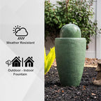 XBrand 25.98" H Round Stone Indoor/Outdoor Modern Stone Textured Sphere Water Fountain w/LED Lights, Ball Fountain Decor, Green