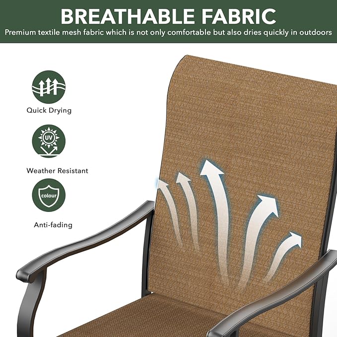 Patio Swivel Dining Chairs Set of 4, Outdoor Metal Chair with Textilene Mesh Fabric Patio Furniture Set Porch Chairs with Metal Rocking Frame for Lawn Garden Backyard Brown