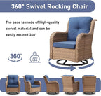 Wicker Outdoor Conversation Set-6 Pieces Outdoor Wicker High Back Couch with Swivel Rocker Chairs Patio Furniture for Deck Poolside Backyard-Yellow/Blue