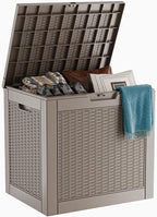 31 Gallon Outdoor Deck Box,Storage Lockable Waterproof Patio Furniture,Garden Tools,Cushions,Pool Accessories Outside Storage Resin Box(Grey)