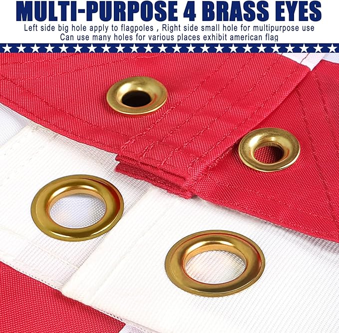 American Flag 4x6 Ft, Four Brass Grommets Multipurpose US Flag, Embroidered Stars, Sewn Stripes, Outdoor Heavy Duty Durable USA Flags, Hanging Indoor/Bedroom/Room/Wall American Flag