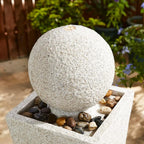 Glitzhome Outdoor Water Fountain with LED Light, Modern Oversized Sphere Pedestal Water Fountain with Submersible Pump, Modern Geometric Outdoor Fountains for Garden Patio Porch, 40.25" H