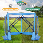 COBIZI 10x10 Pop up Gazebo Screen House Tent for Camping, Pop-up Camping Canopy with Sidewalls,Portable Outdoor Quick-Set Hub Tent with Carrying Bag&Ground Stakes,Blue(Upgraded 2.0)