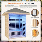 Albott Outdoor Sauna 3 Person, Infrared Saunas for Home, Low EMF 2645W/240V Spruce Wood Dry Sauna with Tourmaline Stone Foot Warmer, 7-Color Light Therapy & 2 Bluetooth Speakers, 60.2"x43.3"x98.4"