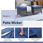Wicker Outdoor Conversation Set-6 Pieces Outdoor Wicker High Back Couch with Swivel Rocker Chairs Patio Furniture for Deck Poolside Backyard-Grey/Blue