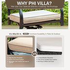 PHI VILLA 5-Piece Outdoor Dining Set, 4 Steel Metal Swivel Patio Chairs & 1 Square Dining Table, Wood-Like Pattern Armrest