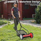 Goplus Manual Lawn Mower, 14 Inch 5-Blade Walk-Behind Cordless Grass Cutter with 7 Gallon Removable Grass Collect Bag, Adjustable Cutting Heights, Push Reel Lawn Mower for Yard, Garden