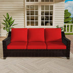 Vista Vibe 78" Patio Wicker 3-seat Sofa, Deep Seat & Upholstered Loveseat, Outdoor All-Weather Rattan Couch with Removable Cushions, Steel Frame Couch for Garden, Poolside (Brown/Red)