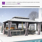 PURPLE LEAF 12'x18' Hardtop Gazebo with Lights Patio Outdoor Pavilion with Galvanized Steel Double Roof Includes Netting and Curtains for Garden Lawn Backyard Grey