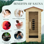1 Person Outdoor Infrared Sauna - 3D Fast Heating Home Spa Sauna w/Chromotherapy Light, Wooden Sauna Room Kit w/Bluetooth Speaker (CE Certified,110V)