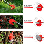 Weed Wacker Cordless Electric Brush Cutter Stringless Weed Eater with 2 Types Blades 2 Batteries Lightweight for Garden Yard Lawn Trimming/Pruning,1 Charger Red