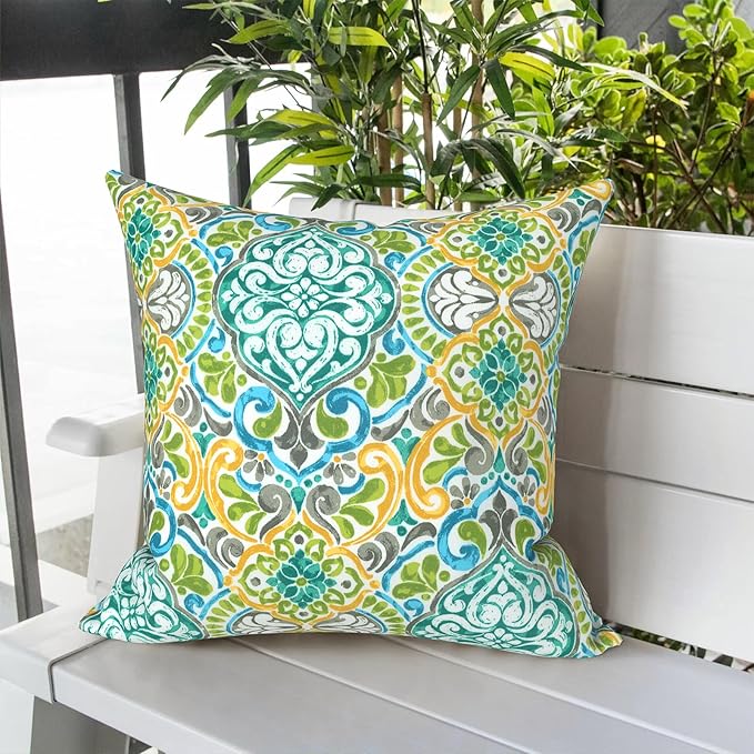 LVTXIII Outdoor Throw Pillow Covers 16 x 16 Inch, Covers ONLY Modern Cute Pattern Decorative Square Toss Pillow Case Pack of 2 for Home Patio Garden Sofa Bed Furniture, Damask Green