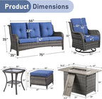 Wicker Outdoor Conversation Se with 50,000 BTU Gas Propane Fire Pit Tablet-7 Pieces Outdoor Wicker High Back Couch Patio Furniture for Deck Poolside Backyard