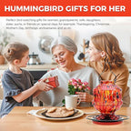 Blown Glass Hummingbird Feeders for Outdoors, 25 Ounces Wild Bird Nectar Feeder with Perch & 5 Flower Feeding Ports Leak Proof Hanging for Garden Backyard Decor, Gifts for Women Mom, Sunrise Red
