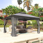 COOS BAY 10x12 Outdoor Patio Gazebo with Netting, Two-Tier Soft Top Canopy for Backyard, Lawn, Deck and Garden, Gray