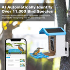 Smart Bird Feeder with Camera Solar Powered & Wireless Outdoor, HD Auto-Capture with Instant Alerts, Live Video Streaming via 2.4G WiFi, Weatherproof Auto-Recording Design, Gift for Bird Lovers