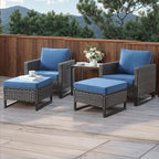 HUMMUH 5 Piece Patio Furniture Outdoor Bistro Set All-Weather Wicker Outdoor Chairs with Ottomans End Table for Patio,Porch,Garden,Backyard