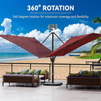 9' X 12' Cantilever Patio Umbrella with Base Included 360°Rotation Rectangular Outdoor Large Offset Umbrellas Heavy Duty Windproof for Garden Deck Pool, Red