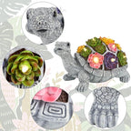 FORUP Turtle Garden Statue, Resin Turtle Figurine Garden Lawn Ornaments with Solar LED Lights for Outdoor Yard Garden Decorations, Grey