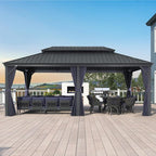 PURPLE LEAF 12' X 20' Hardtop Gazebo Aluminum Gazebo with Galvanized Steel Double Roof for Backyard Patio Lawn and Garden, Curtains and Netting Included, Navy Blue