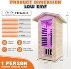 Albott Outdoor Sauna 1 Person, Infrared Saunas for Home, Low EMF 1245W/110V Spruce Wood Dry Sauna with Tourmaline Stone Foot Warmer, 7-Color Light Therapy & 2 Bluetooth Speakers, 33.5"x35.4"x78.7"