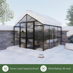 HOWE 8x8x7.5 FT Aluminum Greenhouses for Outdoors,Polycarbonate Greenhouse with 2 Vents Lockable Swing Door Rain Gutter,Walk-in Greenhouse for Backyard Plants, Black