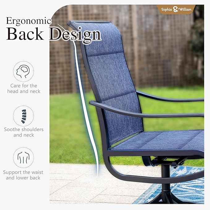 Sophia & William Outdoor Patio Dining Set 9 Pieces, 8 x Textilene Swivel Patio Chairs with Padded and 1 Extendable Dining Table for 6-8, Outdoor Table and Chair Set for Lawn Garden (Blue)