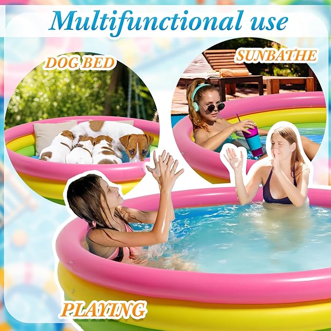 13 Pcs Outdoor Movie Night Inflatable Swimming Pool 51in x 13in Colorful Blow up Pools with Foldable Portable Serving Tray Table and Pump for Birthday Party Activities (60 x 13 Inch)