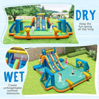 BOUNTECH Inflatable Water Slide, 19x17FT Kids Mega Waterslide Park w/Dual Slides for Racing Fun, 1100W Blower, Splash Pool, Blow up Water Slides for Big Kids and Adults Outdoor Backyard Party Gifts