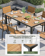 Outdoor Dining Set, Patio Table and Chairs of 4, Aluminum Outdoor Furniture Set with Umbrella Hole, HDPS Patio Dining Table Set for 4 (Gray-Teak)