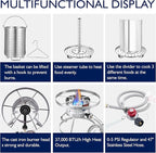 ARC 32QT Stainless Steel Turkey Fryer Pot and Burner Kit,Propane Burners for Outdoor Cooking, Tamale Steamer Pot with basket, and steamer rack. Great for Seafood boil, Crawfish Boil, Home Brewing