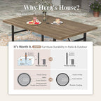 HERA'S HOUSE Patio Table and Chairs Set 7-Piece, Outdoor Dining Furniture Set with Cushions, All-Weather 64" Wood Grain Table with 1.6"-2" Umbrella Hole & Wicker Chairs for Backyard, Garden, Deck