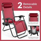 Elevon Zero Gravity Chair Set of 2 with Cup Holder & Removable Pillows, Adjustable Reclining Outdoor Patio Folding Chairs Portable Lounge Chair Furniture for Poolside, Lawn, Beach, Camping, Red