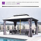 PURPLE LEAF 10' X 14' Outdoor Gazebo with Dual-Layer Galvanized Steel Double Roof for Patio Lawn Garden Aluminum Gazebo with Netting and Curtains Grey