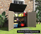 HOMSPARK Storage Shed Weather Resistance, Multi-Purpose Outdoor Storage Cabinet for Backyards and Patios, Horizontal Storage Shed for Lawnmower, Patio Accessories (Coffee,Large - 48 cu.ft)