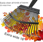 Garden Leaf Rake, Shrub Rake for Leaves Long Handle Heavy Duty, 18" Width Metal Mulch Rake for Gardening, Flower Beds, Lawn, Yard, 6ft