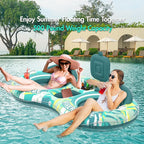 5-in-1 Pool Floats Adult Heavy Duty River Tube, 2 Person Water Lounge with Backrests, Built-in Cooler, Cup Holders, Deluxe Pool Float for Summer Relaxation