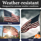American Flags for Outside 3x5 (Pack of 3) Made in USA - USA Flag, Outdoor Heavy Duty American US Flag with Embroidered Stars and Sewn Stripes American Flags for High Wind- All Weather Flags